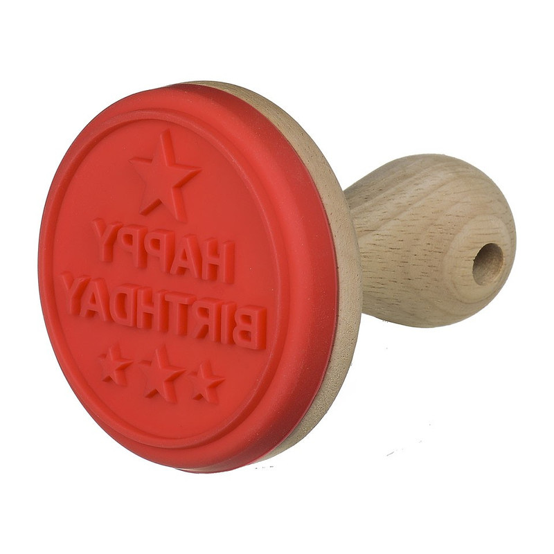 Koekjesstempel rood 'Happy Birthday' 8 cm