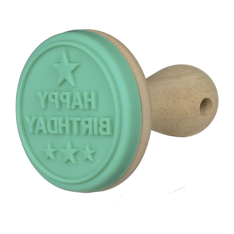 Koekjesstempel turquoise 'Happy Birthday' 8 cm