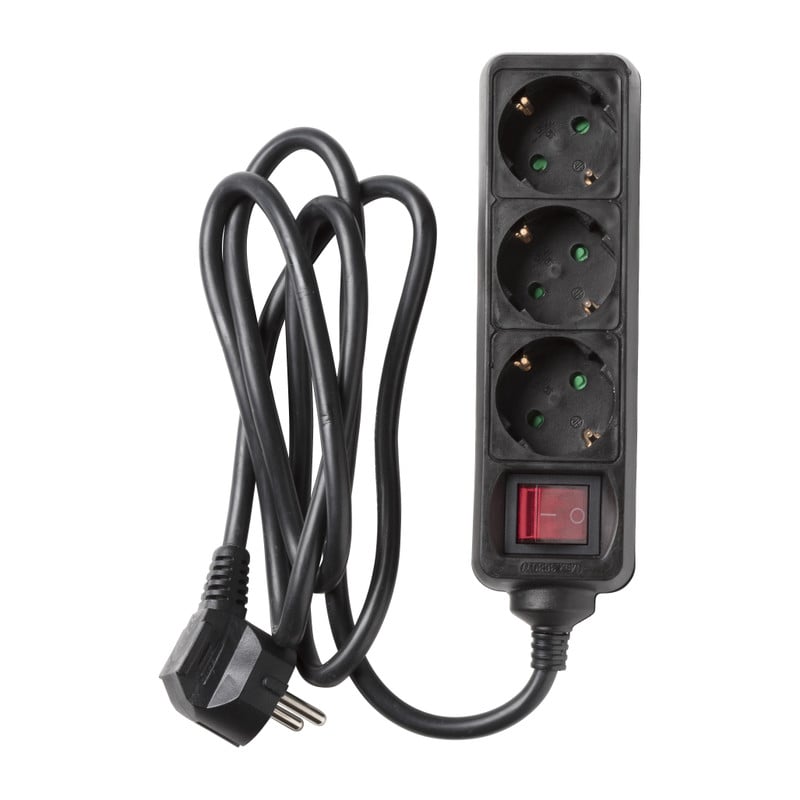 Stekkerdoos met schakelaar - zwart - 5x23x8 cm