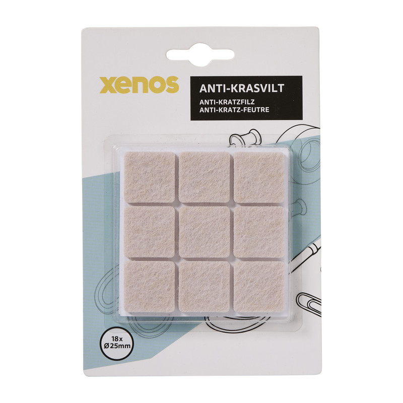 Viltjes anti kras vierkant - taupe - set van 18