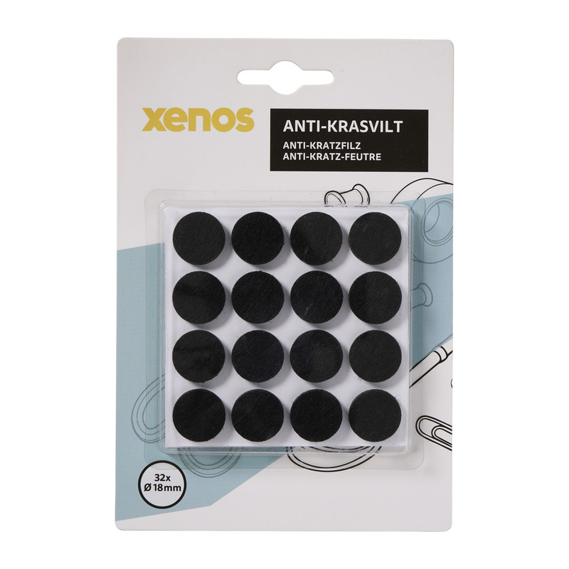 Viltjes anti kras rond - zwart - set van 32 