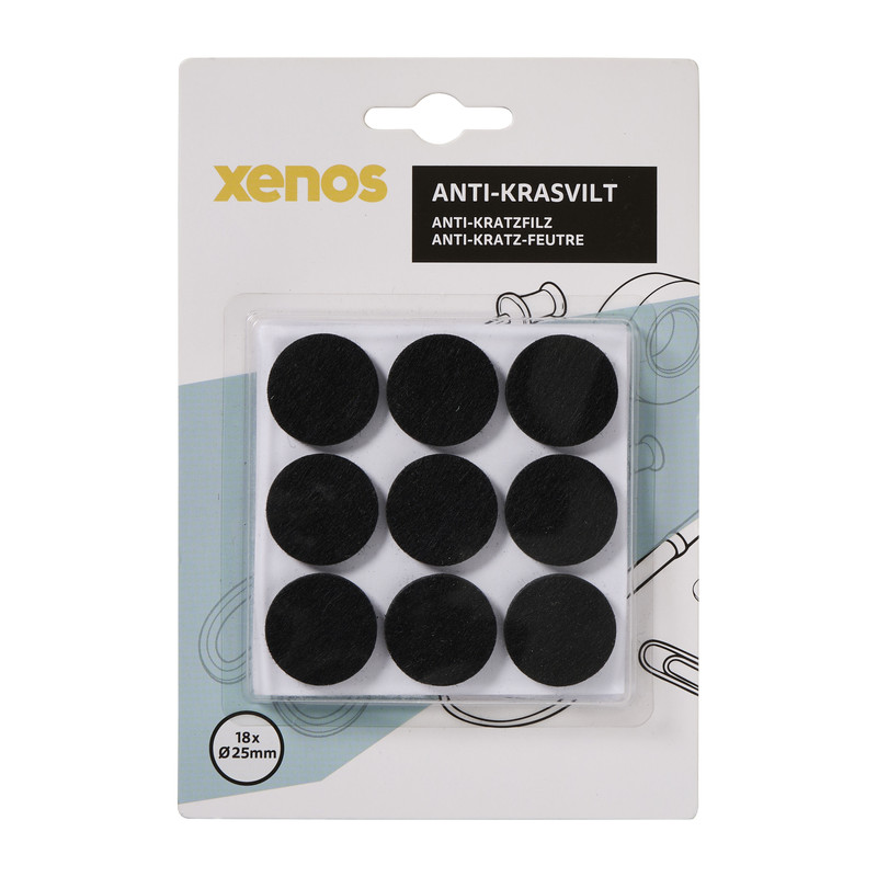 Viltjes anti kras rond - zwart - set van 18