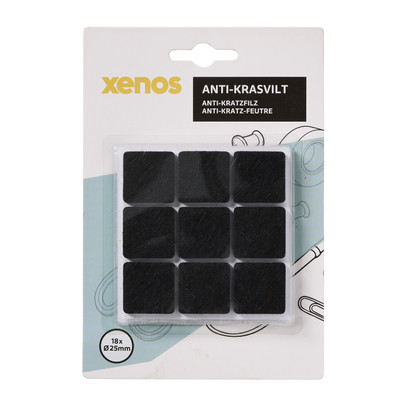 Anti-kras viltjes vierkant 2.5x2.5 cm - zwart - set van 18