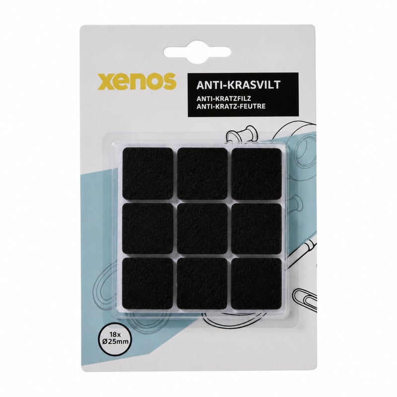 Anti-kras viltjes vierkant 2.5x2.5 cm - zwart - set van 18