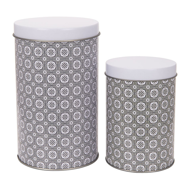 Blik bloem motief - set van 2