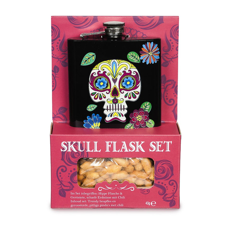 Veldfles skull met pinda's - zwart