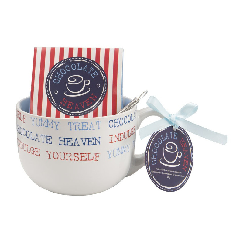 Cadeauset grote beker - chocolate heaven - rood/blauw 