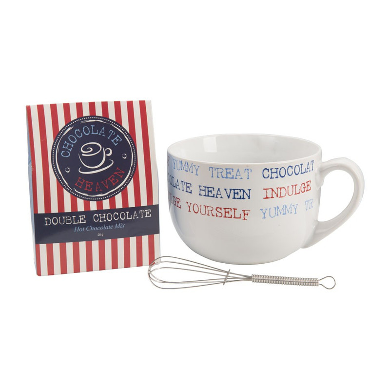 Cadeauset grote beker - chocolate heaven - rood/blauw 