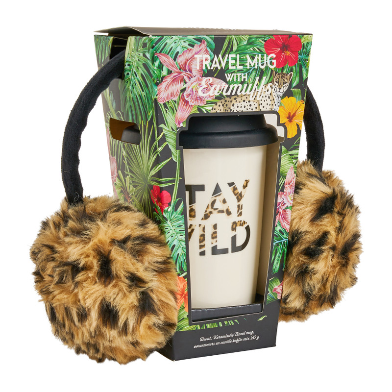 Travel mok met oorwarmers - vanillekoffie