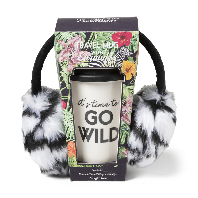 Travel mok met oorwarmers - zebra