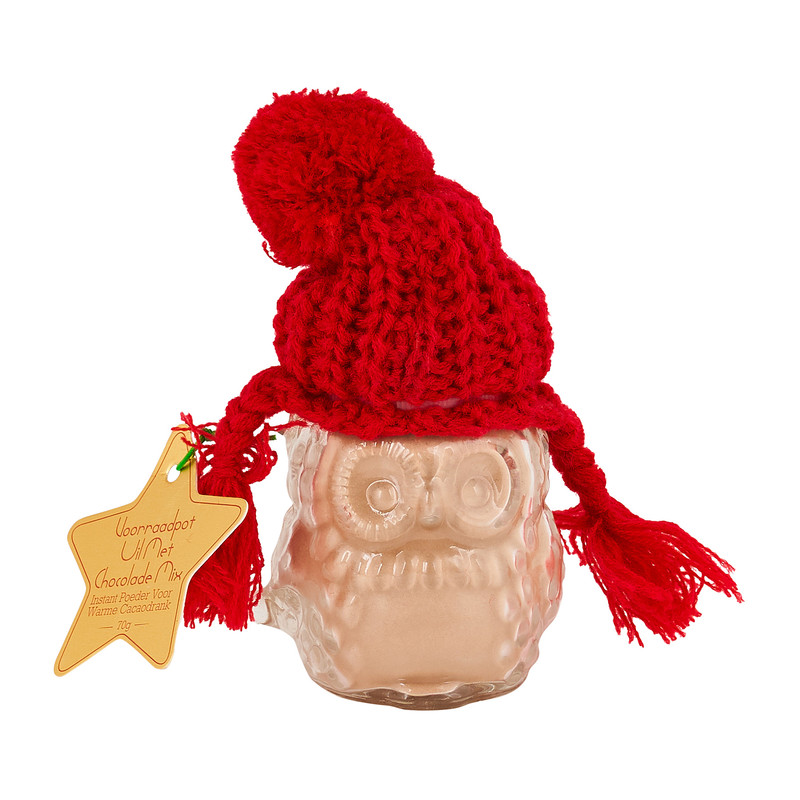 Voorraadpot uil met chocolade mix - 70 g