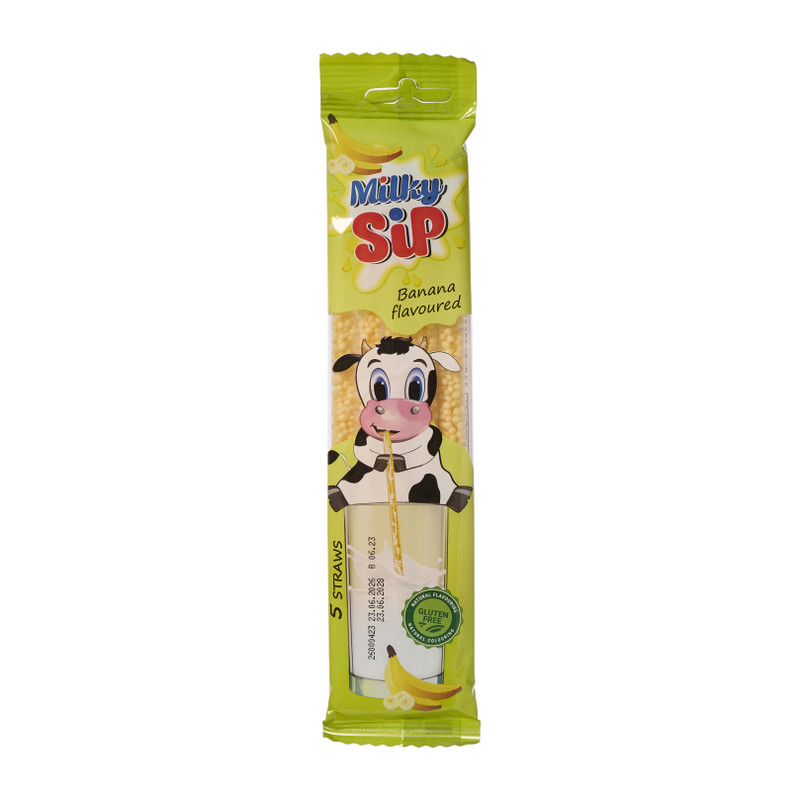Milky sip flavored straw - banaan - 5x6 gram 