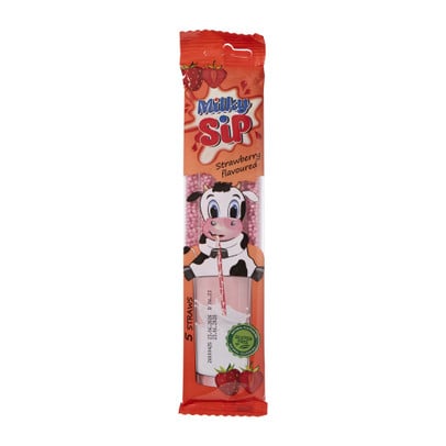 Milky sip flavored straw - aardbei - 5x6 gram