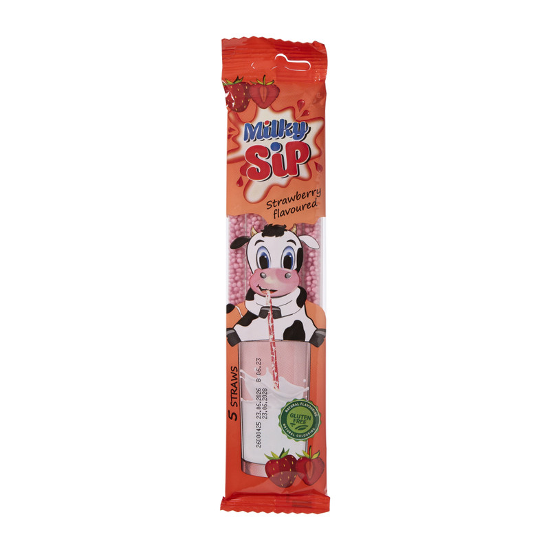 Milky sip flavored straw - aardbei - 5x6 gram 
