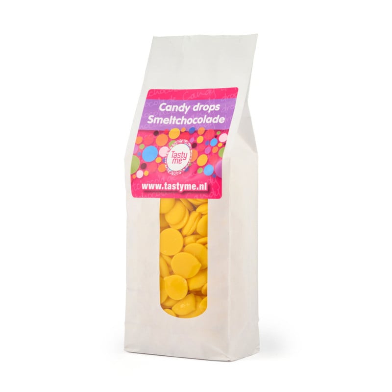 Tasty Me candy drops smeltchocolade - geel - 300 gram 