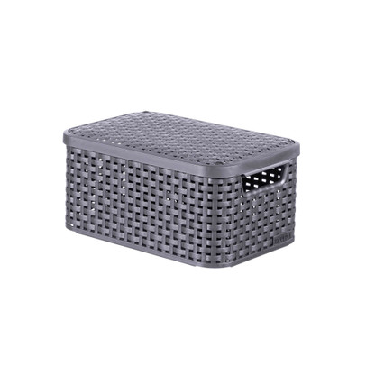 Curver opbergmand met deksel klein - grijs - 19.8x29x14.2 cm