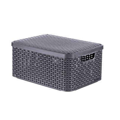 Curver opbergmand met deksel middel - grijs - 28.7x38.6x17 cm